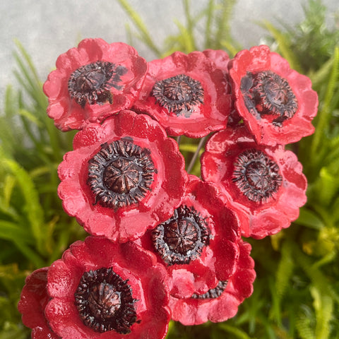 1x Hand sculpted Crinkle Ceramic Poppy